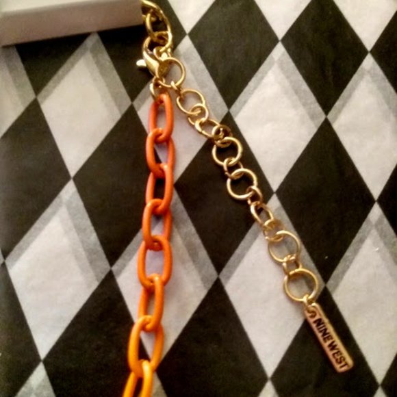 NINE WEST 1980's Inspired Gold/Neon Orange Link Layered Necklace**NEW! - Picture 2 of 5